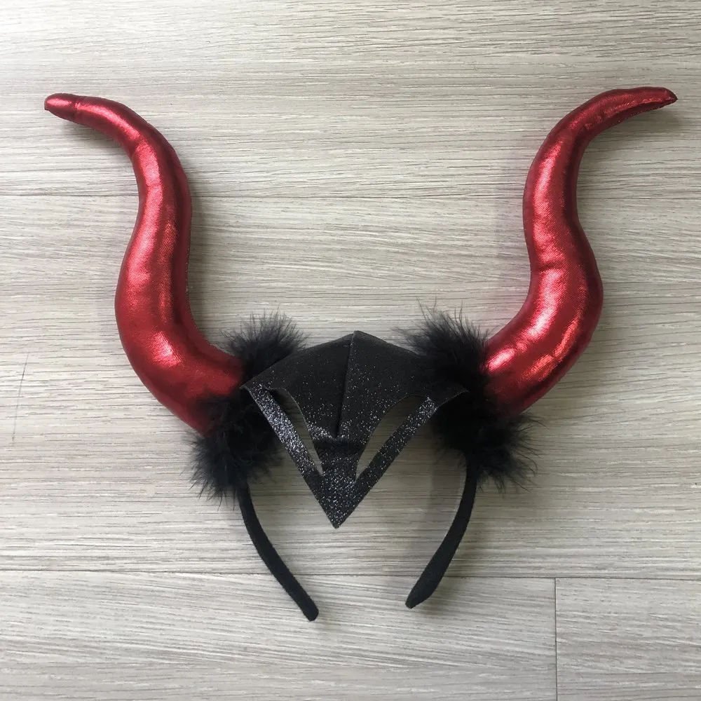 Black Queen Demon Long Ox Horn Headband Cosplay Evil Magic Witch Headpiece Accessory Carnival Party Costume Hair Hoop Props