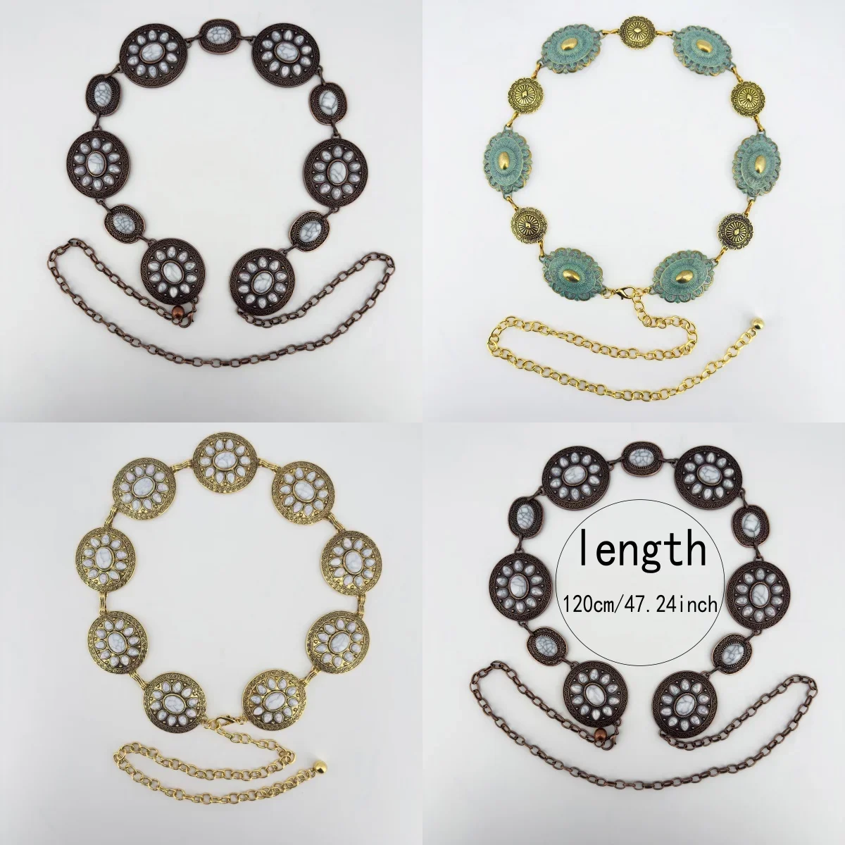 Fashion Western Style Zinc Alloy Ancient Red Copper Gold Green Powder Embossed Waist Chain Small Batch Unique Design