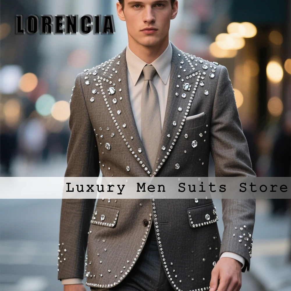 

Glitter Rhinestone Suits for Male 2 Pieces Jacket Pants Wedding Groom Tuxedos Customized Single Breasted trajes para hombre