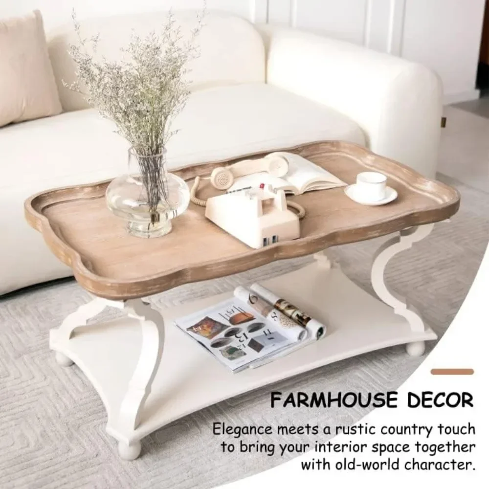 Coffee Table, Natural Tray Top Sofa Table for Family, Dinning or Living Room, Small Spaces, Handcrafted Finish, Coffee Tables