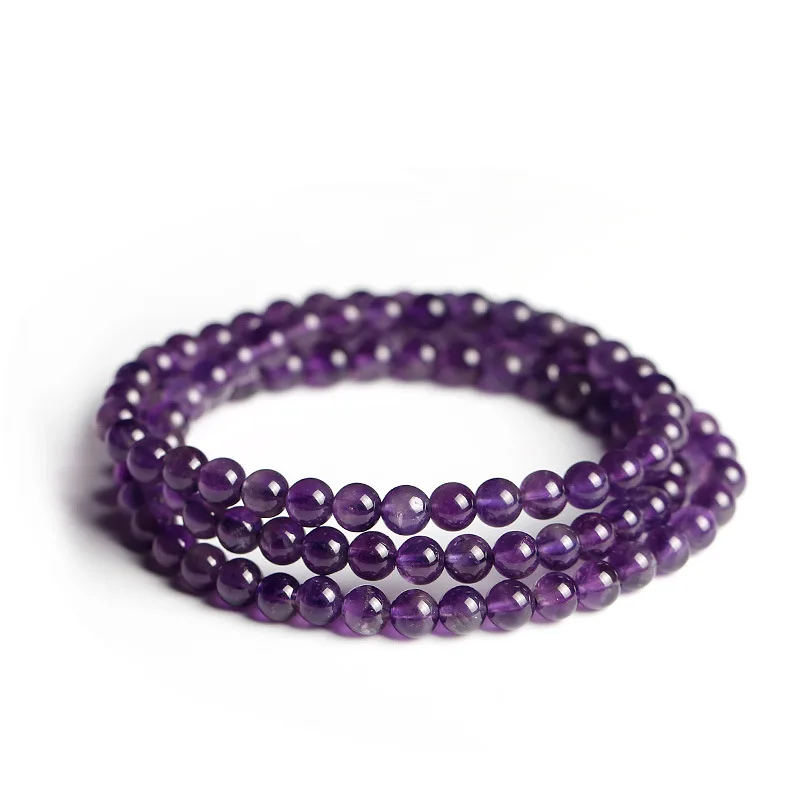 Natural Amethyst Bracelet Triple Wrap Uruguay Amethyst Multi Strand Beaded Crystal Jewelry Gifts