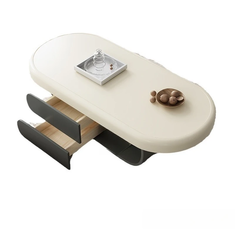 Cream wind coffee table living room household small apartment Internet celebrity oval rock slab small coffee table hotel