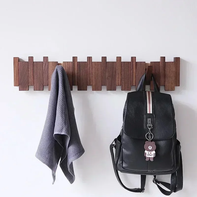 

Walnut Coat Racks Wall Hanging Wall Entry Door Porch Hanging Coat Rack Perforated Solid Wood Creative Piano Keys Clothes Hook