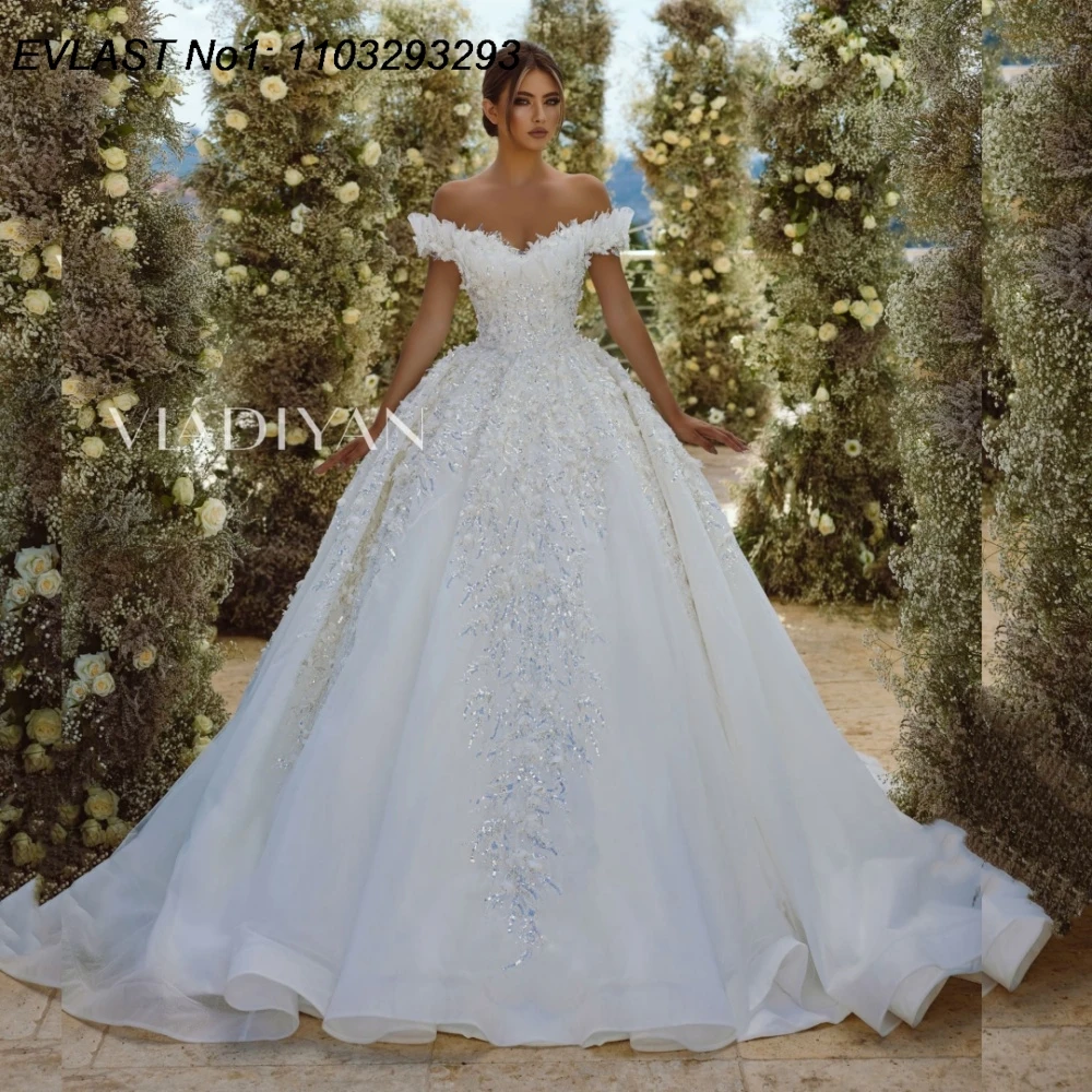 EVLAST Customized Romantic A Line Wedding Dress 2025 Gorgeous Floral Applique Beading Princess Bridal Gown Robe De Mariee TBD115