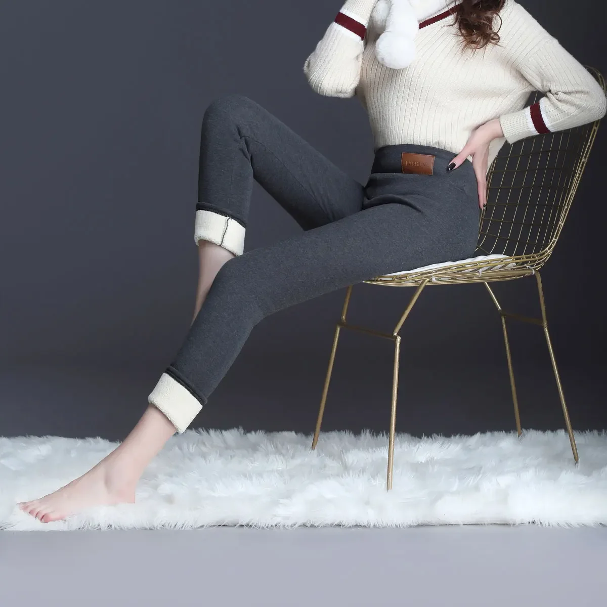 

Winter Thick Velvet Legging Pants Women High Waist Slim Black Leggings Lamb Wool Pant Cold Resistant Trousers Warm Legging 24273