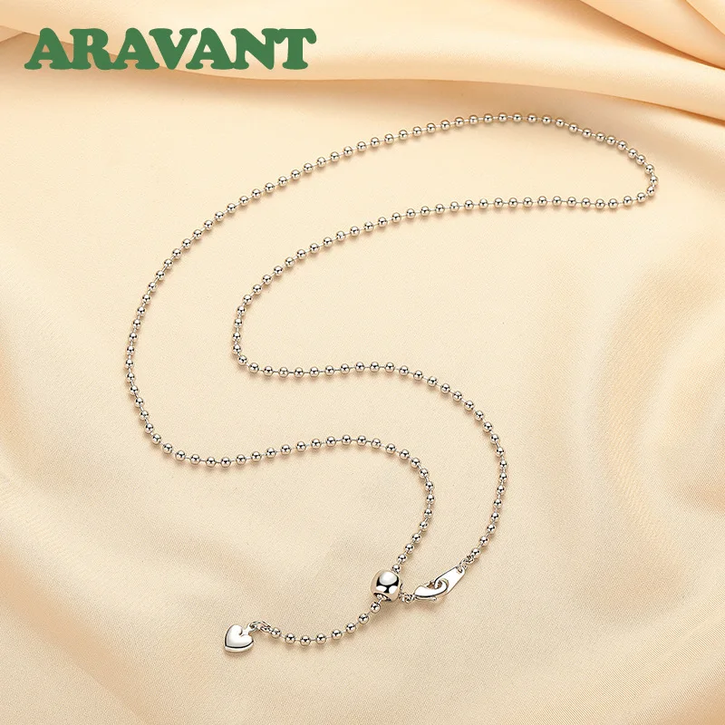 ARAVANT 925 Silber 18K Gold 2,4mm Minimalistische Verstellbare Kugelkette mit Herzanhänger für Damen Modeschmuck – Detail 3