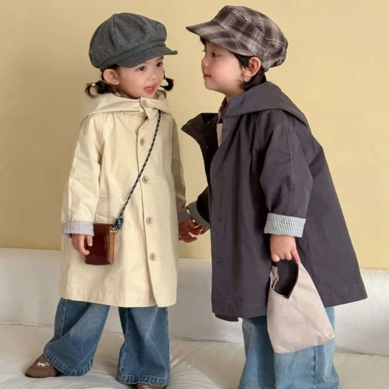 Boy Girl 1-8 Years Toddler Cotton Long Jacket Coat Children Mid-length Outerwear Hood Windbreaker 26 Autumn Winter Outfit