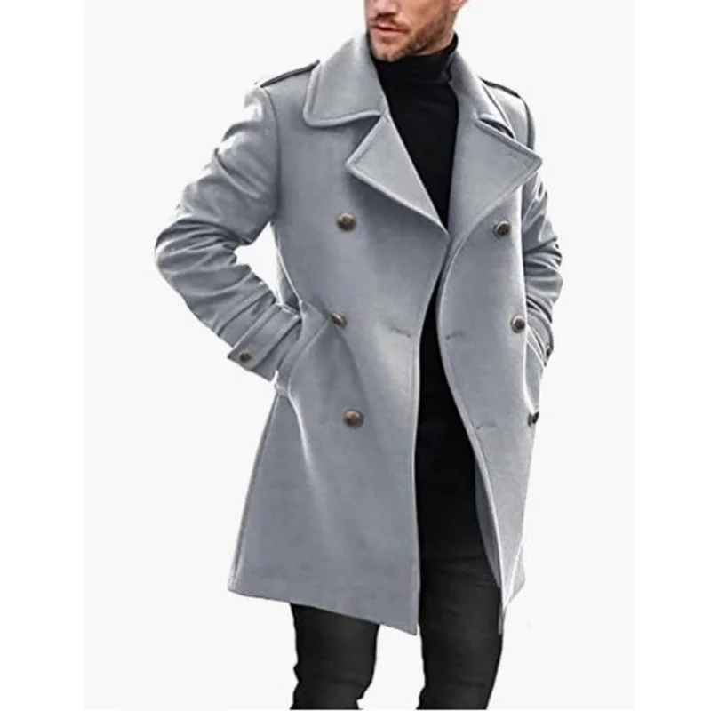 Fashion Men's Jacket Overcoat With Slim Casual Male Trench Coat Outerwears Double-Breasted Lapel Long Jackets Man