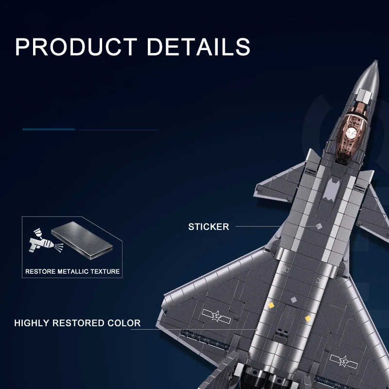 Sluban 1007PCS Modern Military 1:44 J-20 J-35 6th Gen Stealth Fighter Building Block Model | Gift Military Fans | No.B1187