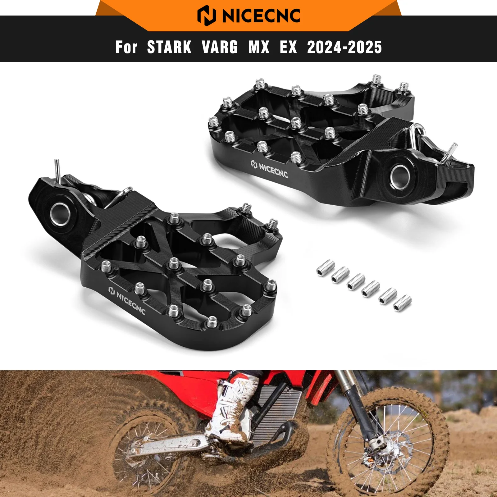 NICECNC For Stark Varg EX 80HP Electric Dirt Bike Forged Aluminium Extender Foot Pegs Footrests For Stark Varg MX Stark Varg SM