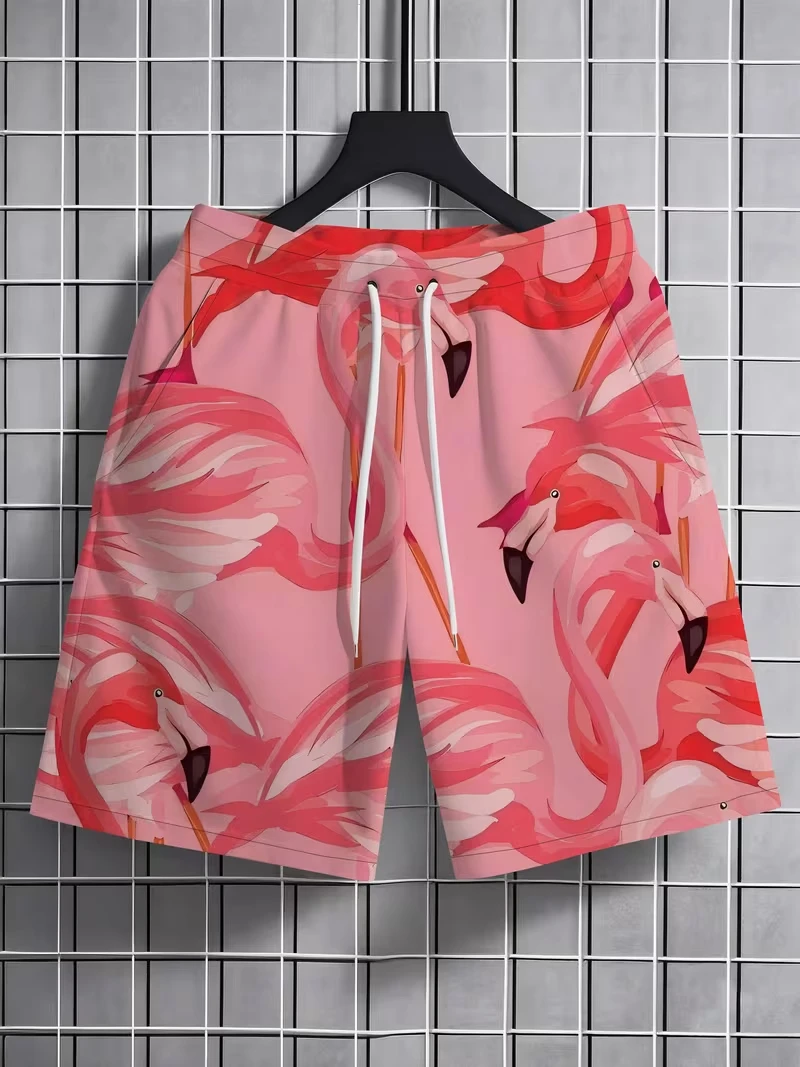 Pantalones cortos de verano con estampado de flamencos para hombre, bañadores para vacaciones, con cordón elástico, de secado rápido, pantalones cortos de playa hawaianos, ropa para hombre