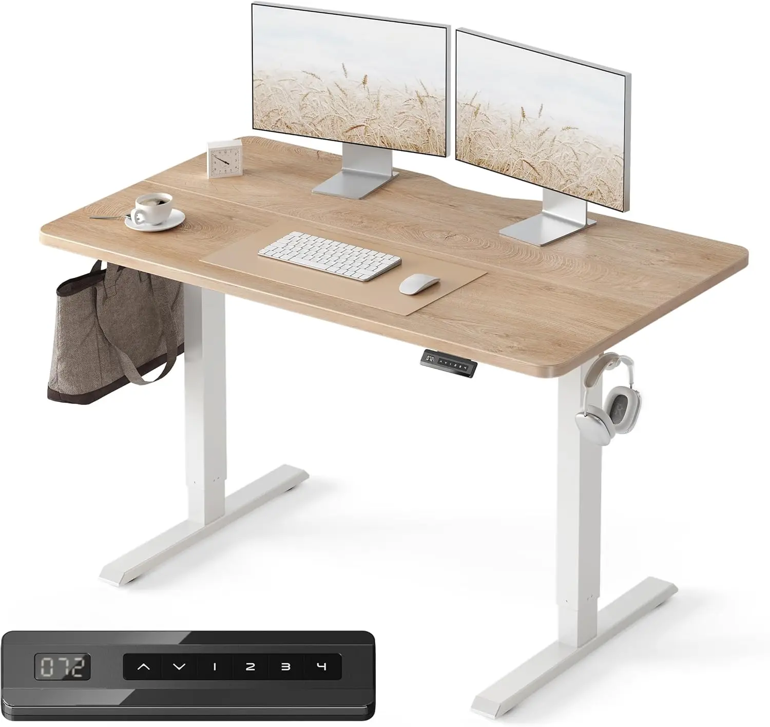 

Electric Standing Desk 48×24 in, Sit-Stand Office Desk with Splice Board, White Frame/Maple Top