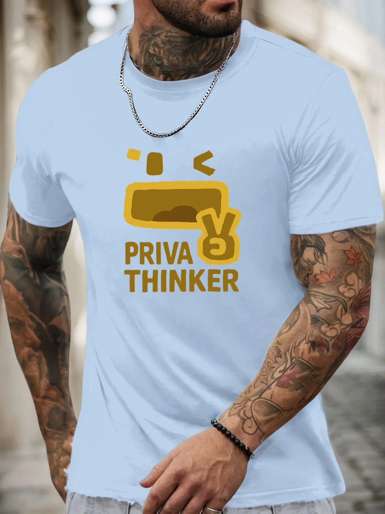 Summer Men's PRIVA THINKER Printed T-Shirt Soft Lightweight Round Neck Short Sleeve Breathable Casual