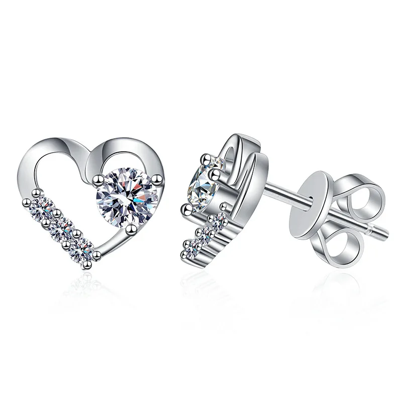 S925 Pure Silver Ear Studs Female Mosang Diamond Ear Studs Simple Lover Love D Color Mosang Diamond 30 points