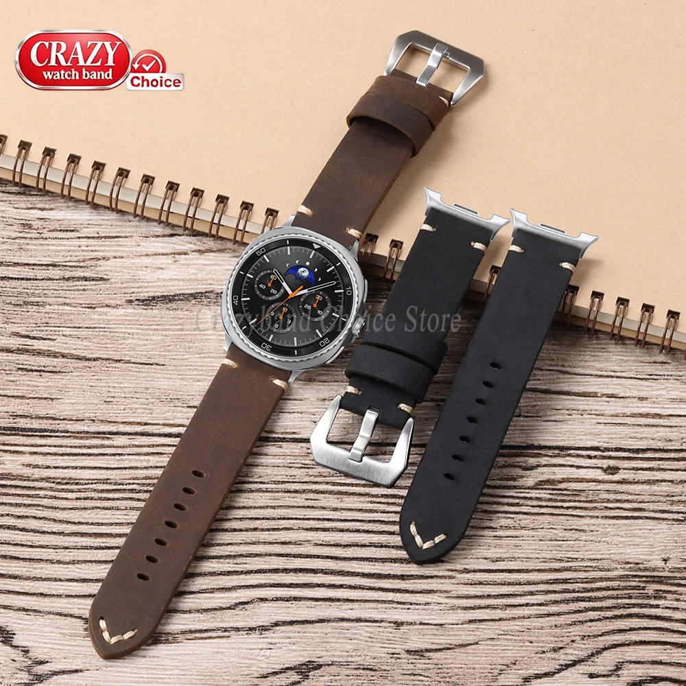 Genuine Cowhide Strap for Samsung Galaxy Ultra 2025 47mm Replace Men's Band Leather for Galaxy Watch 9 8 44mm 40mm Classic Wrist