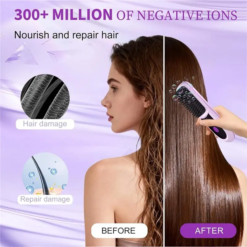 Efficient-Go Brush Pro Portable Straightener Brush With LCD Display, Fast Heating, Cordless