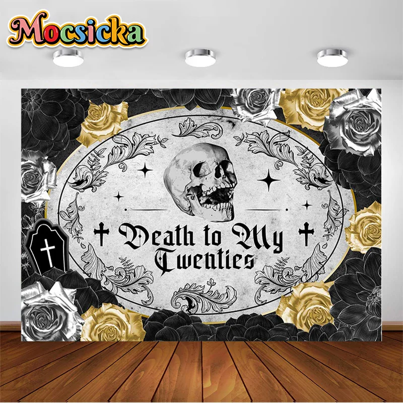 

Mocsicka Photography Background Death to My Twenties Birthday Party Funeral for My Youth Skull Decorations Backdrop Photo Studio