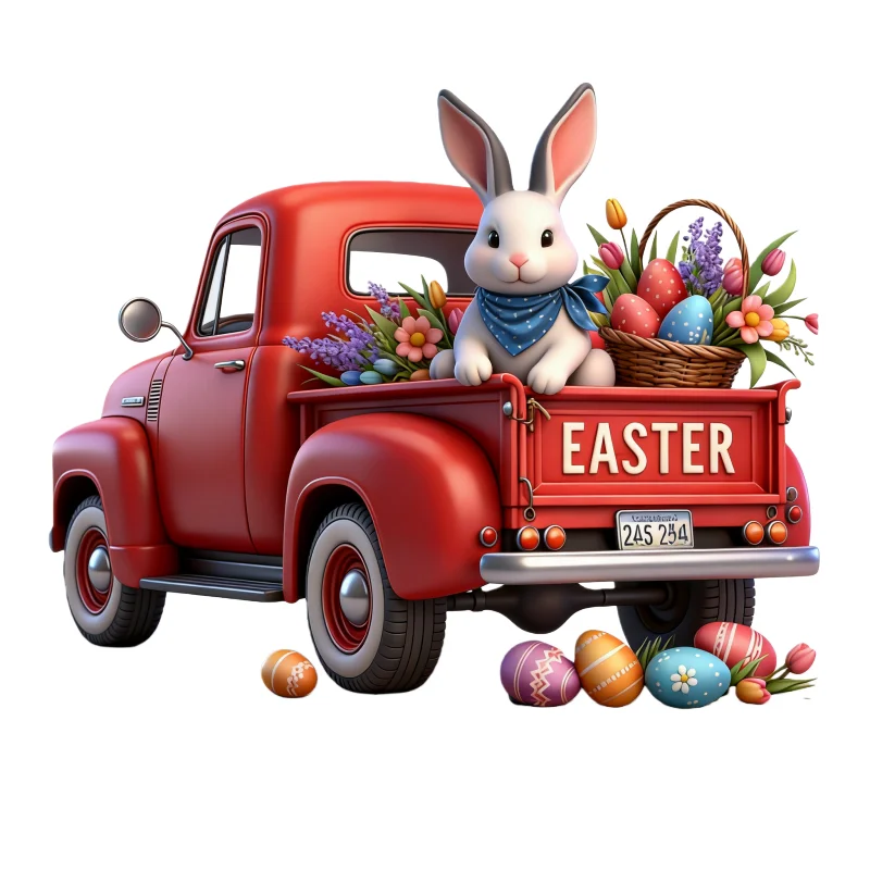 Retro Happy Car Easter Mold: Rabbit Driver and Flower Basket Design, Whole Car Shape Scene-Setting Dessert Chocolate Making Silicone Mold