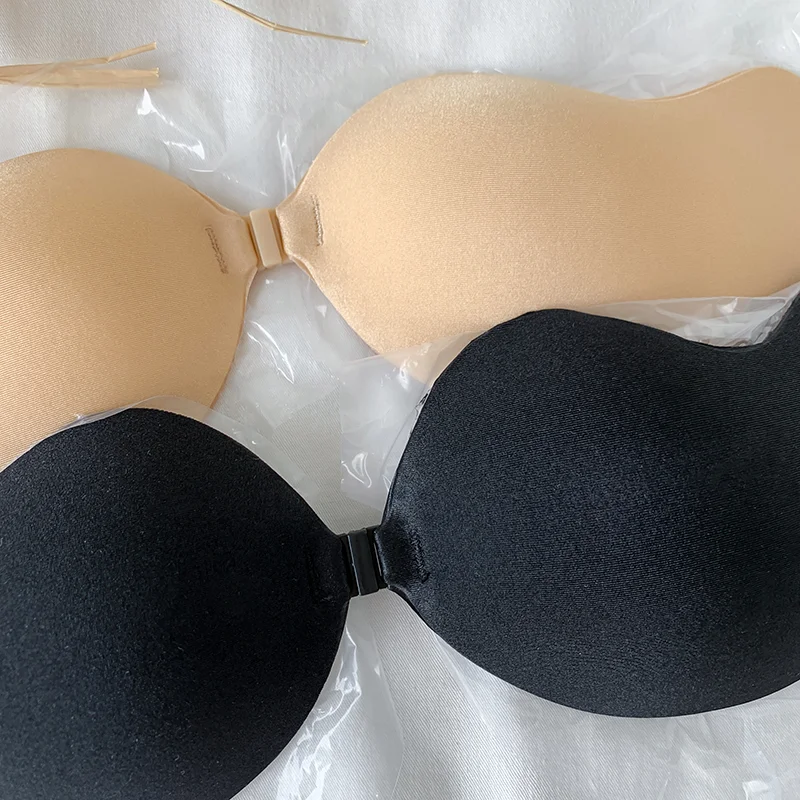 Sutiã invisível para mulheres, sutiãs sem alças sem costas, bralette de fechamento frontal sem costura, roupa interior pegajosa de silicone auto-adesiva