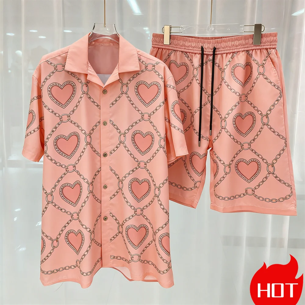 Digital printed men's set fashion two-piece shorts set high-quality summer short sleeved shirt Home leisure set Men y2k clothing