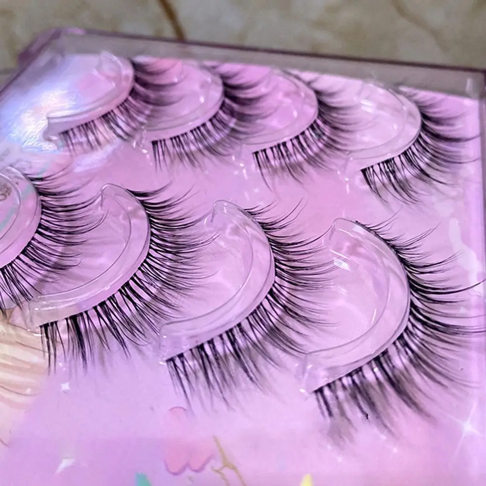 4 Pairs Natural False Eyelashes Reusable Ultra-Fine Handmade Makeup Tools Long Wispies Realistic False Eyelash Set Women