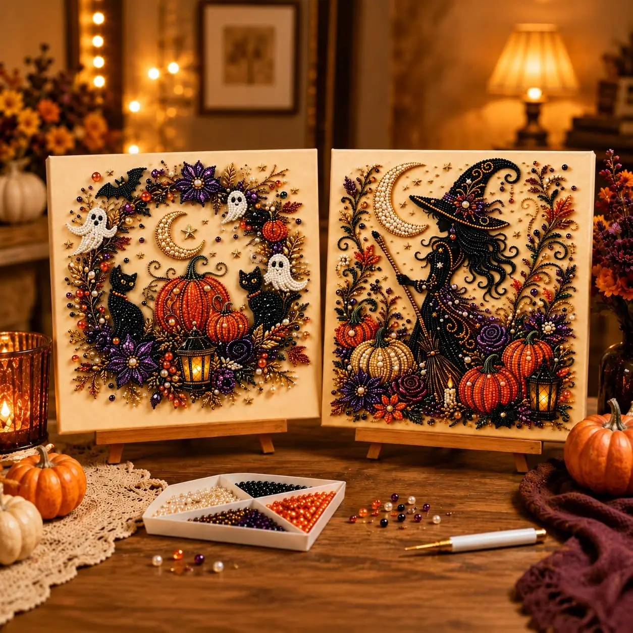 1/2 Set Halloween Geister & Kürbis 3D Perlen-Kunst DIY-Set für Erwachsene Niedliches Gruseliges Diamant-Malerei Bastelset – Detail 3