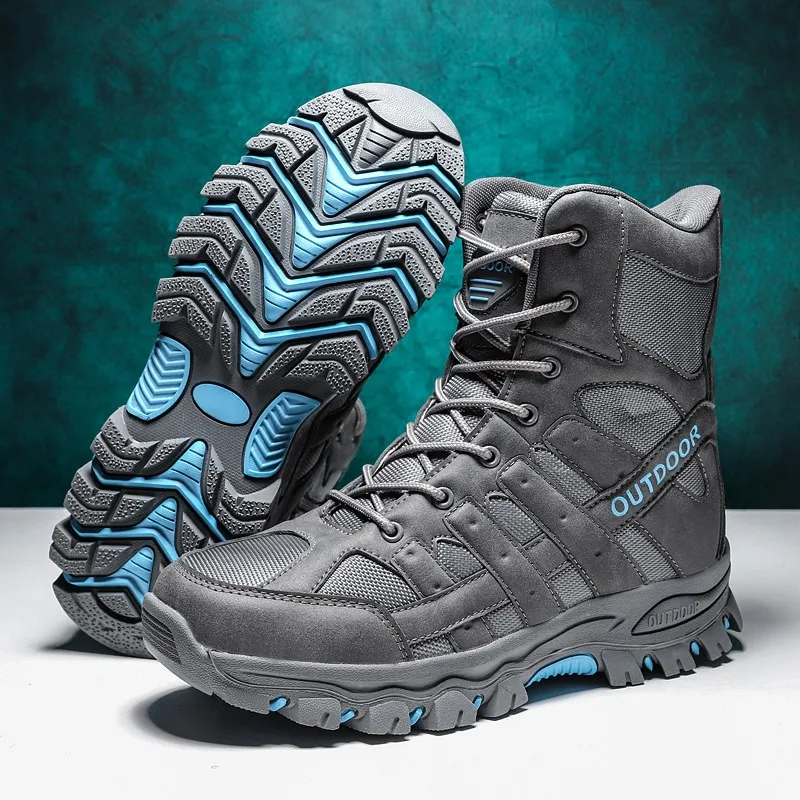 Herren Mid-Top Militär-Kampfstiefel Wasserdicht Rutschfest Verschleißfest Leder-Wanderstiefel Stoßdämpfende Outdoor-Trekking-Stiefel