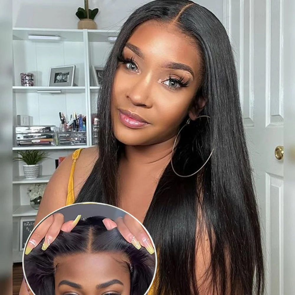 

Синтетические прямые парики с застежкой на кружево Легко носить Бесклеевые предварительно выщипанные предварительно вырезанные улучшенные без клея HD Парик фронта шнурка для женщин