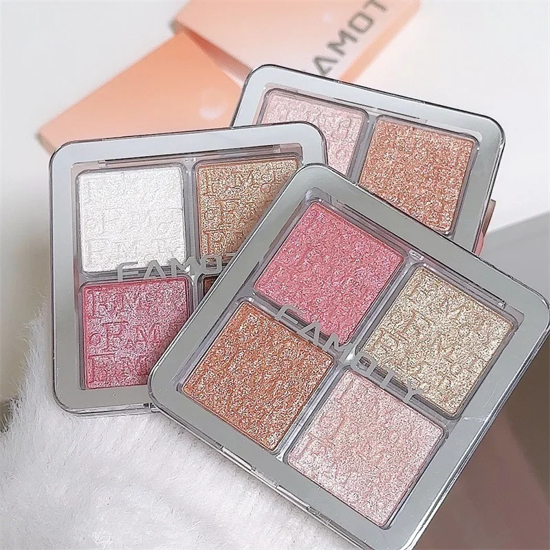 Paleta de polvo resaltador de diamante, 4 colores, brillo, contorno de cara, brillo de maquillaje, cosmético iluminado ultraconcentrado