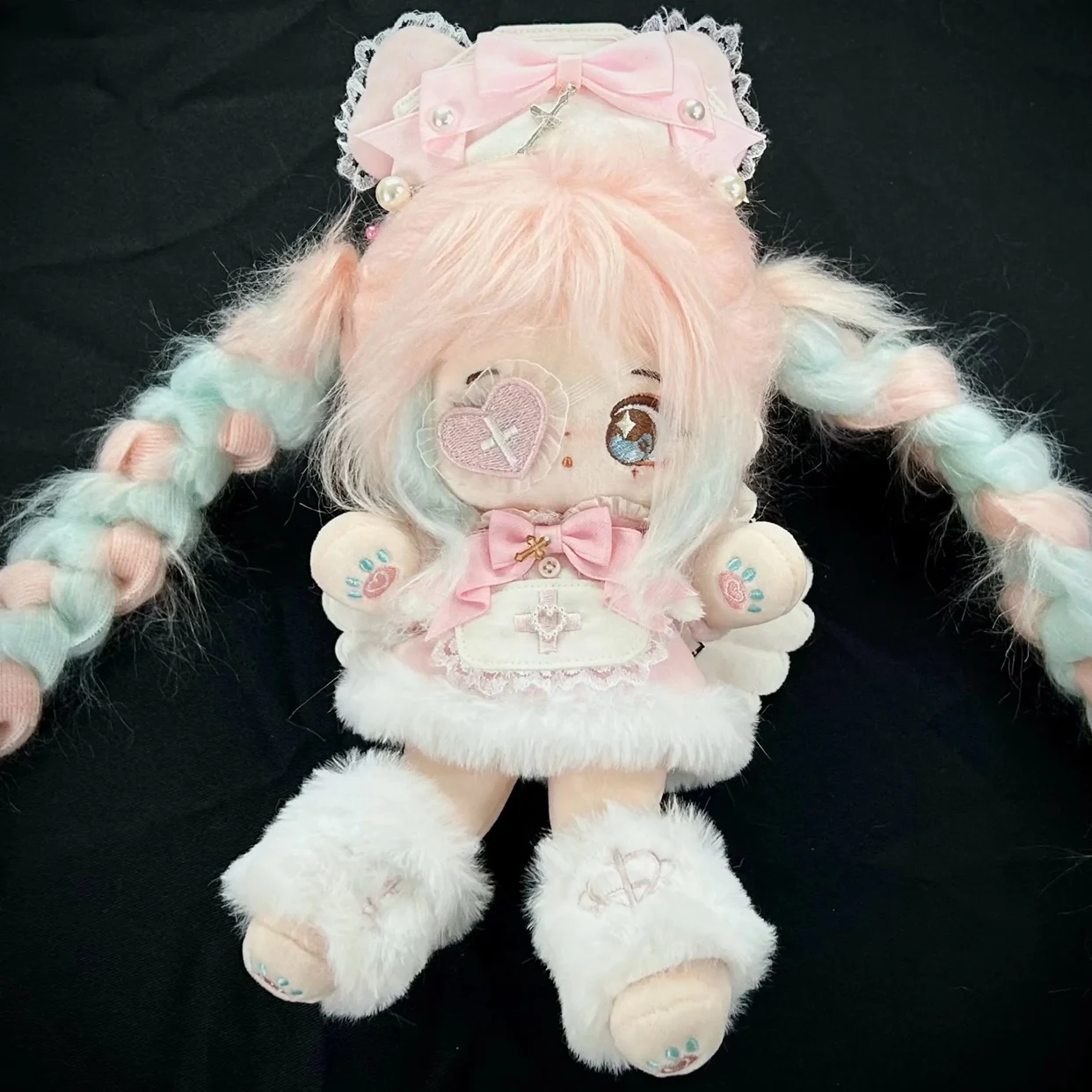 20cm Doll Clothes Puppy Nurse Hat Apron Love Eye Mask Pearl Bow Clothing Costume Suit Outfit Accessories Anime Game Toy Kids Gif