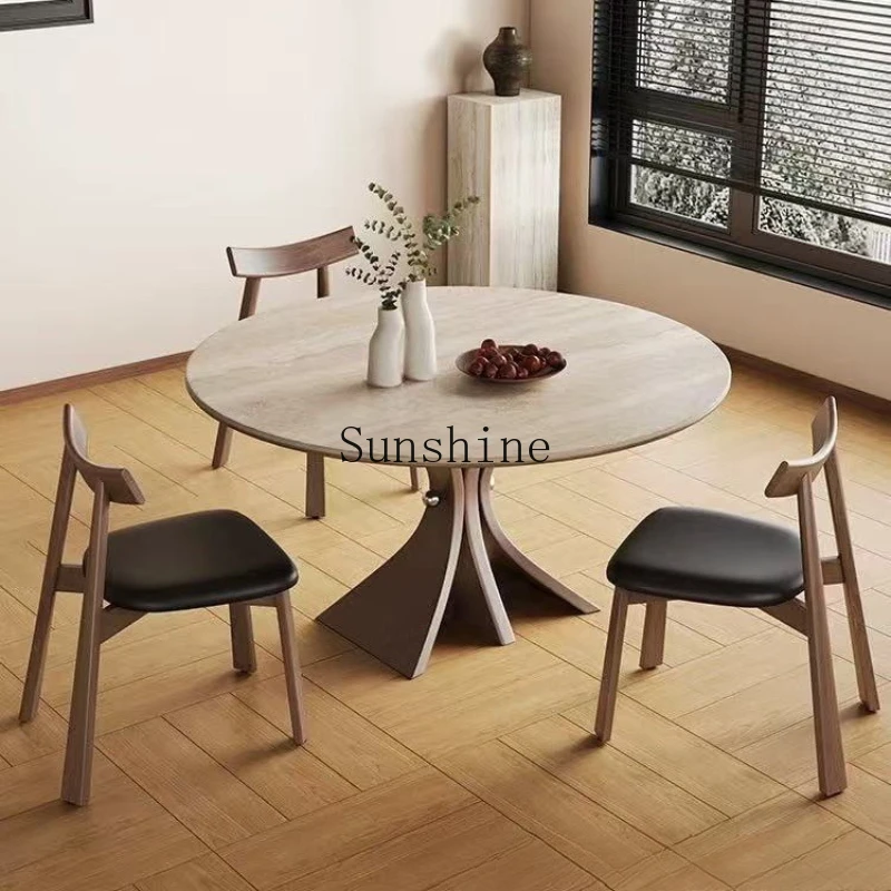 

French retro style solid wood round home modern simple high-end rock slab table and chair combination