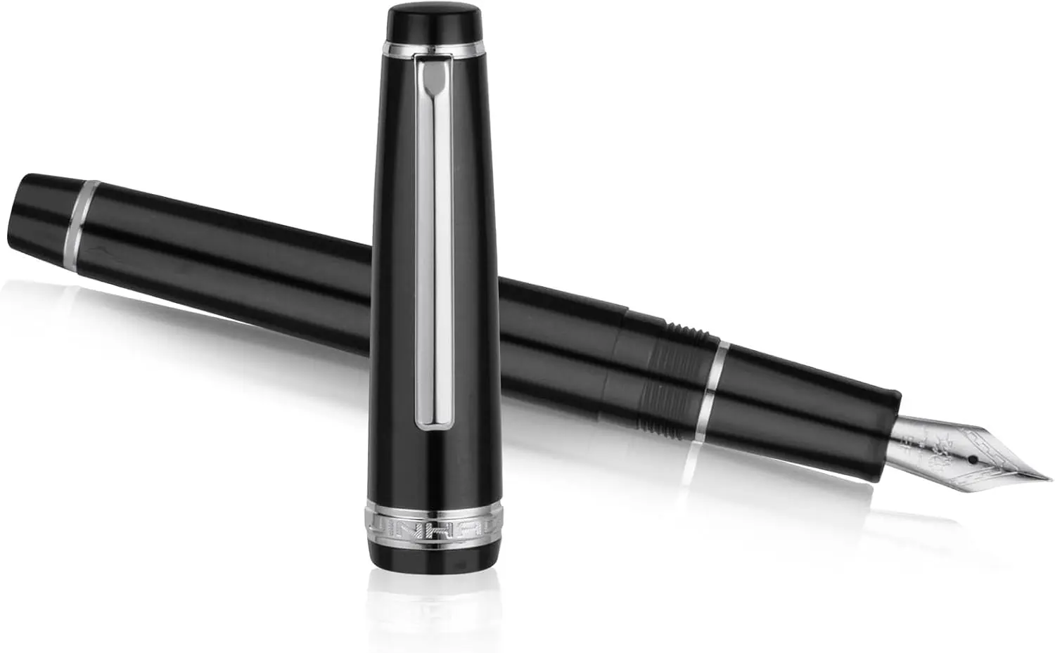 Füllfederhalter, glatt schreibender schwarzer Füllfederhalter, nachfüllbarer Tinten-Schreibstift, 0,38 mm extrafeine Spitze, gleichmäßiger Tintenfluss, Luxus-Pe