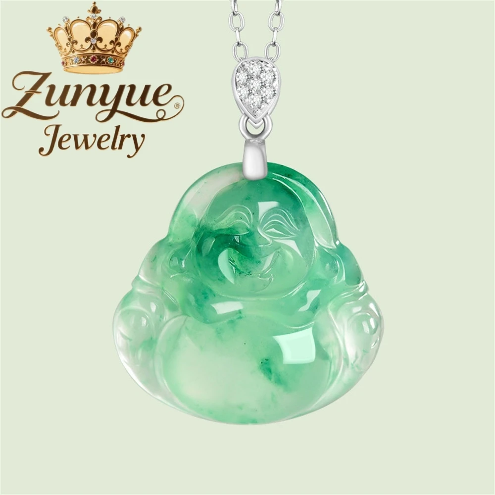 

Natural African Jade S925 Silver Inlaid Dragon Jade Buddha Pendant, Maitreya Buddha Pendant Fashion Jewelry Exquisite Elegant