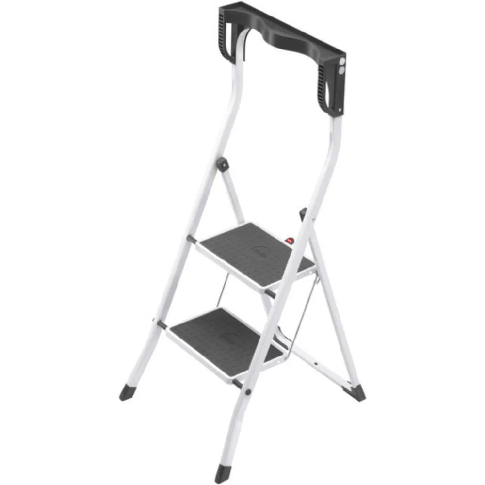 

Hailo Safety Plus | Steel Folding Stepladder | Two Large Steps with Non-Skid mats | High Curved Safety bar and Storage Tray