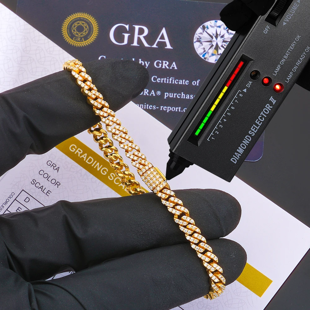 ICEBLING Prong Setting Moissanite Diamond 925 Silver Bracelet Hip Hop Jewelry D Color VVS 5mm Single Row Cuban Chain