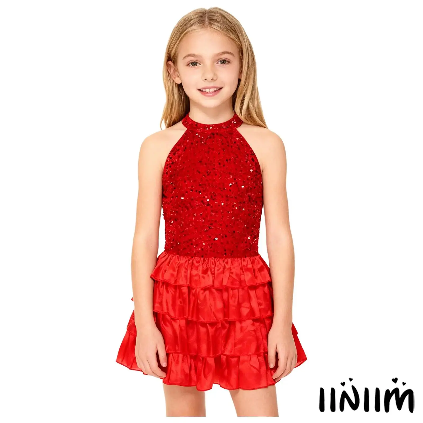 

Kids Girls Ballet Dress Sequin Princess Dress Patchwork Sleeveless Backless Layered Ruffle Hem Skirt for Birthday Party Wedding