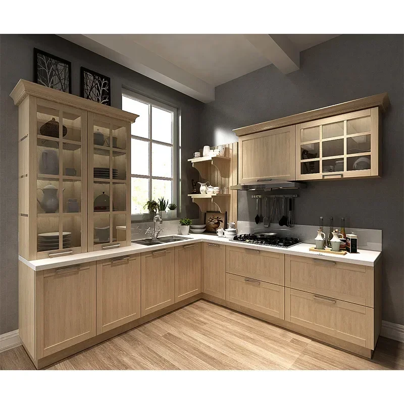 Custom Made Modern Modular melamine Solid Wood home furniture Kitchen Cabinets