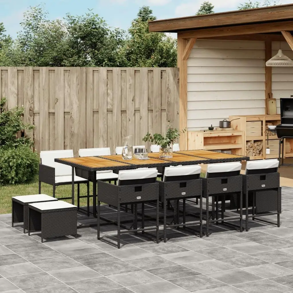 

Garden Dining Set Black PE Rattan 12 Seater Foldable Outdoor Furniture for Patio Balcony Deck Dining Table and Chairs