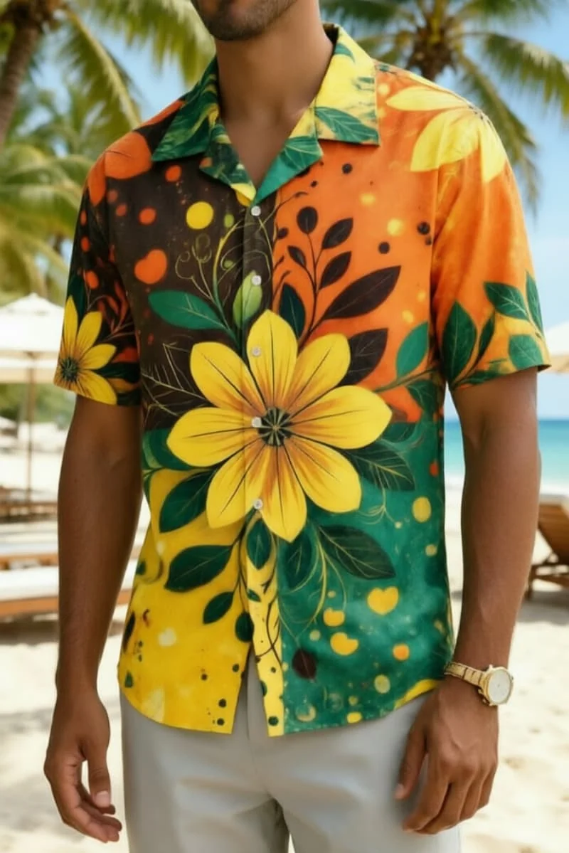 Men's Artistic Vintage Tropical Print Shirt, Elegant Summer Style for Festival, Celebration, Summer Trips & Casual Outings