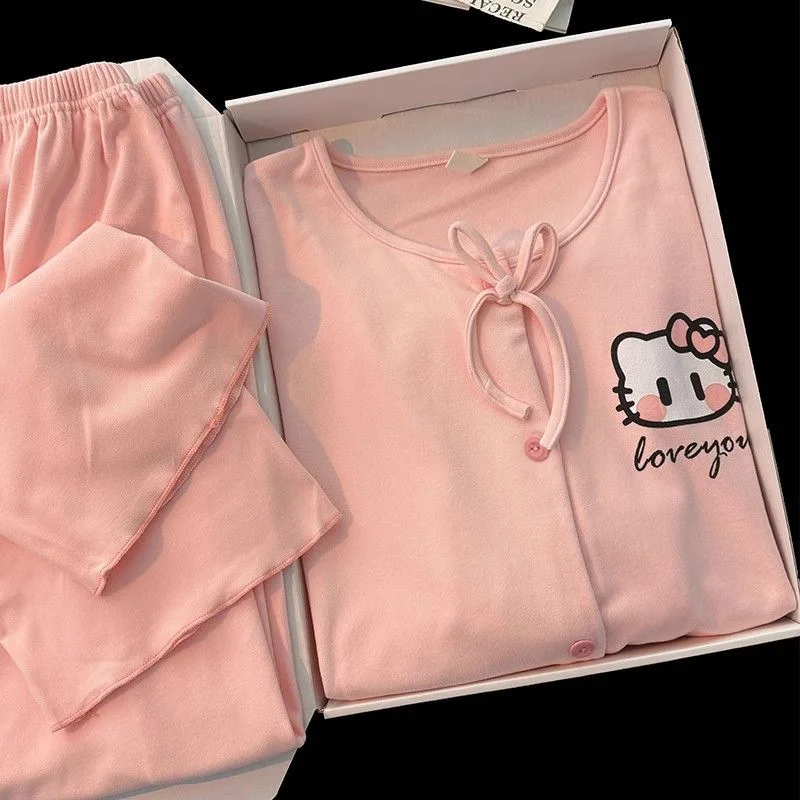 

Sanrio Hello Kitty женские пижамные комплекты для сна Kawaii мультфильм студенческие осенние брюки для отдыха с длинными рукавами хлопковая домашняя одежда новая