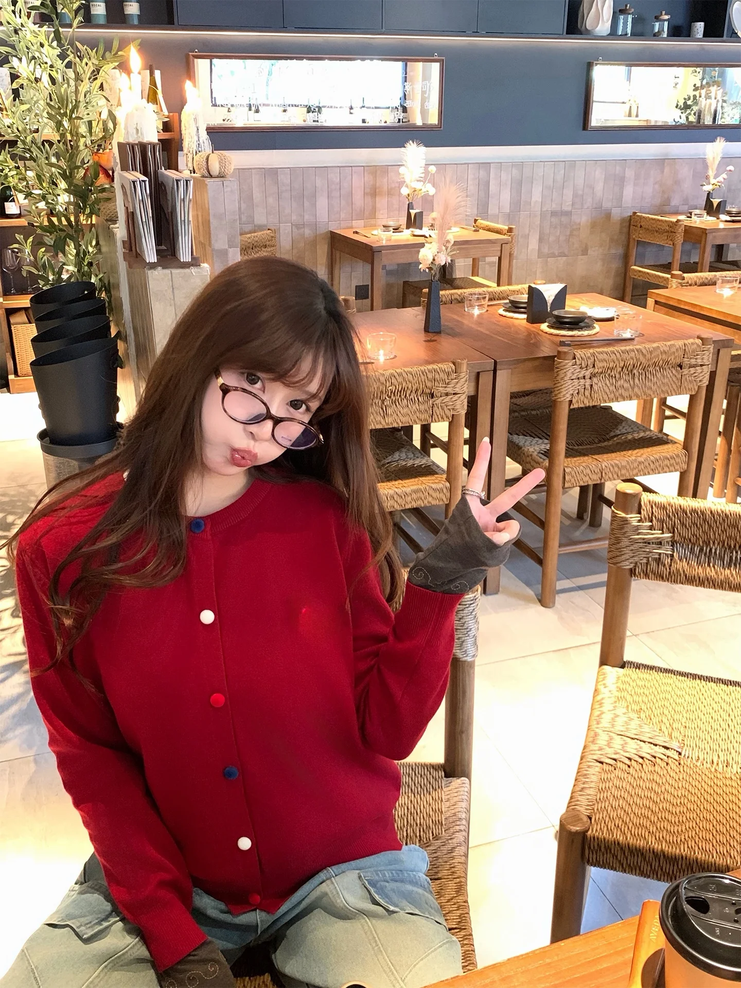 

Кардиган Xuekeke Red Little: Новинка осенне-зимнего сезона, повседневный свободный крой, стройнящий силуэт, элегантный топ для Нового года