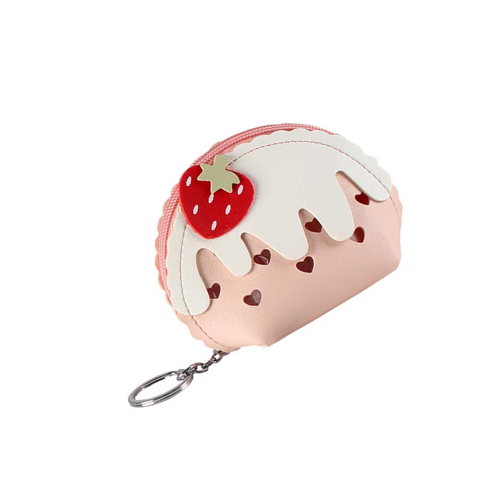 

1Pcs Mini Strawberry Coin Purse Compact PU Zipper Keychain Bag Change Cards Storage Pouch for Daily Use
