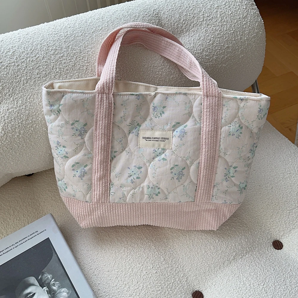 Cotton Floral Tote Bag for Women\'s Quilted Fashion Shoulder Bag Large Capacity Patchwork Commuting Bag Ladies Puffy Underarm Bag