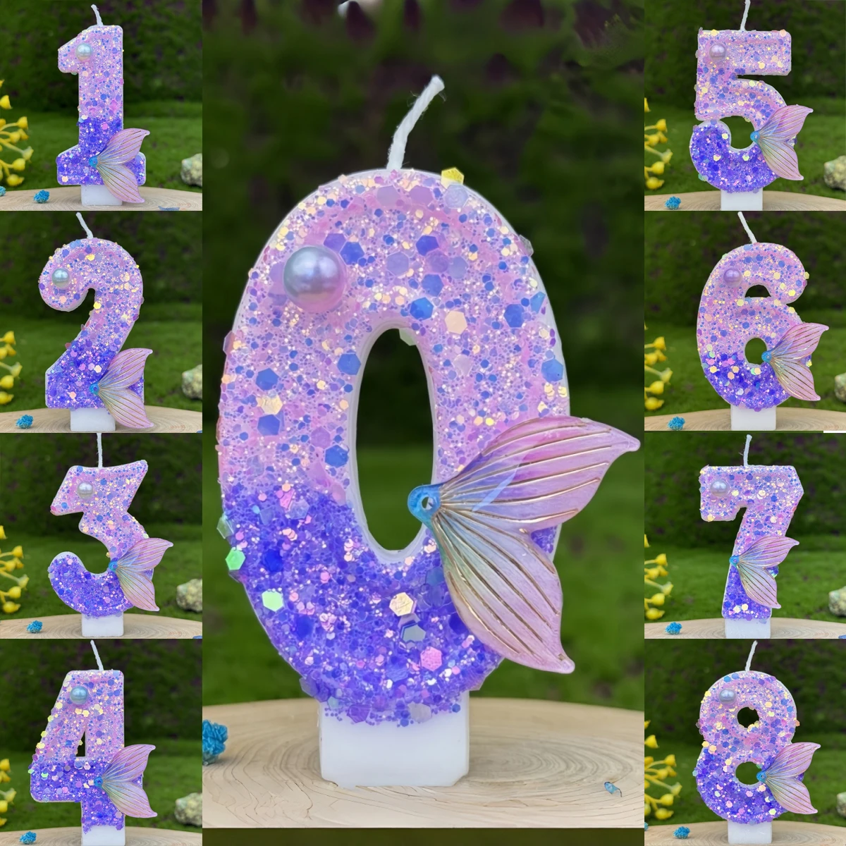 Purple Pink Fishtail Digital Birthday Candle - DIY Cake Decor for Party Anniversary Wedding Celebration