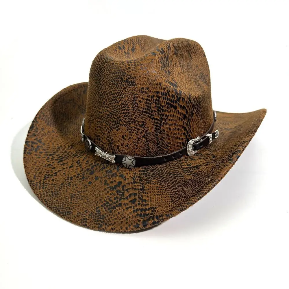 Chapéu de cowboy ocidental estilo étnico cavalheiro aba larga serpentina cavaleiro chapéu rolo aba poliéster cowgirl jazz chapéu proteção solar