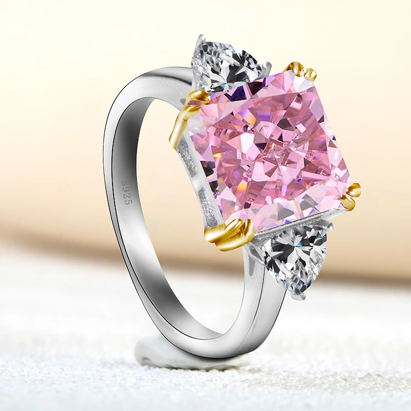 Imagem -04 - Gema Gema 925 Anel de Casamento de Prata Esterlina para as Mulheres de Luxo 10*10 mm Amarelo Rosa Branco Zircão Anéis de Pedra Preciosa Presente de Jóias Finas