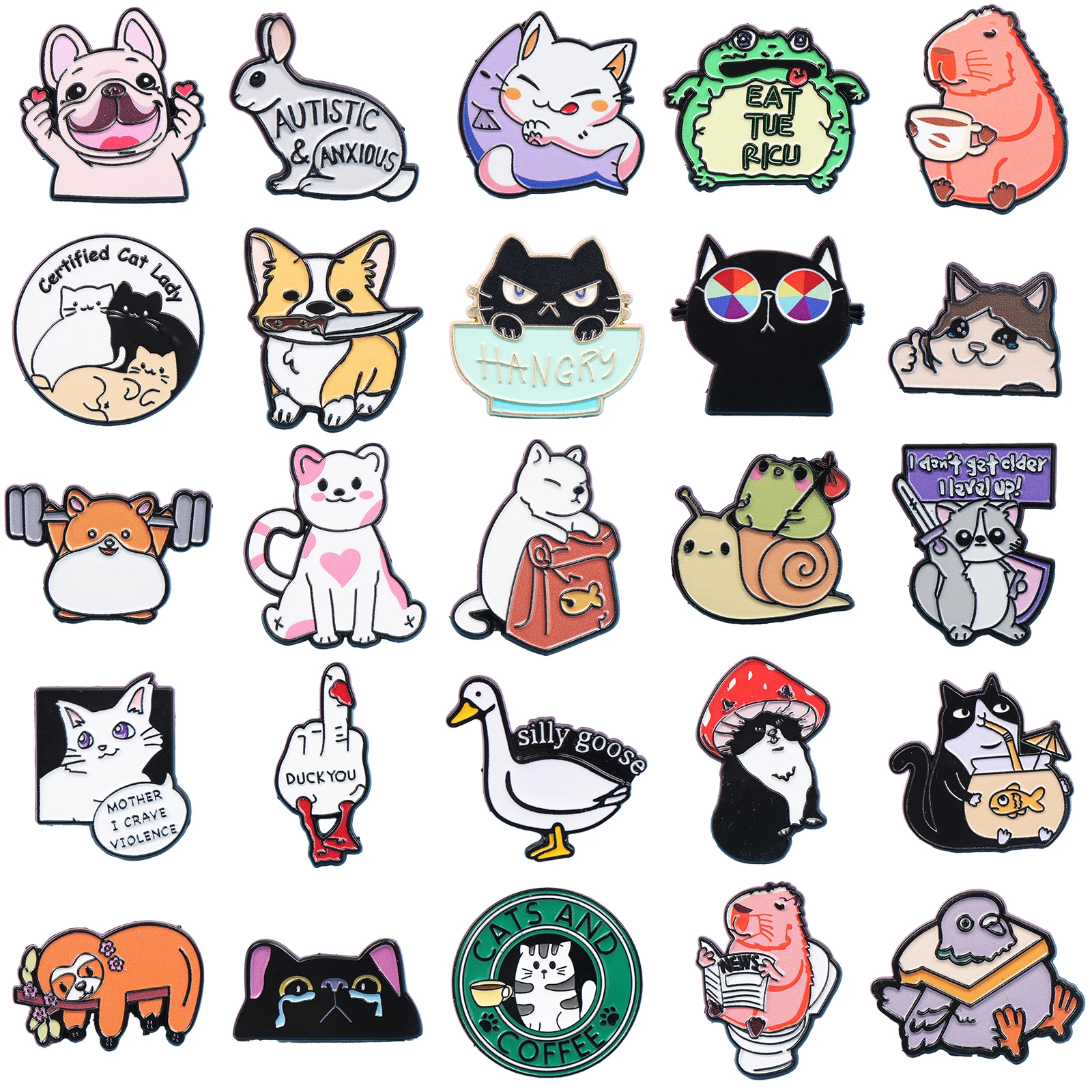 Cute Animal Series Enamel Brooch Alloy Pin Cartoon Kawaii Capybara Cat Dog Duck Pet Backpack Lapel Badge Jewelry Gift for Kids
