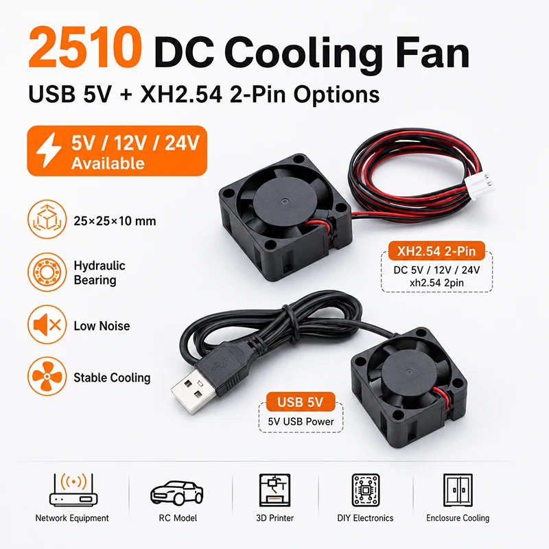 5V 12V 24V Sleeve Axial Cooler Hydraulic Bearing 25x25x10mm Mini Cooling Fan 2510 25mm Centrifugal Electric 3D Printer Fan L1