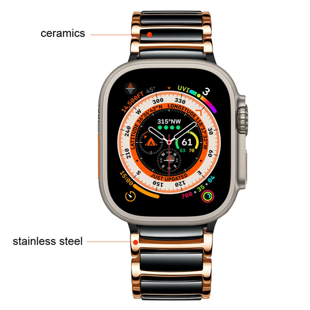 For apple watch ultra 49mm band Stainless steel ceramics strap for iwatch 8 7 6 5 4 se 44mm 40mm 3 42mm 38mm luxury bracelet