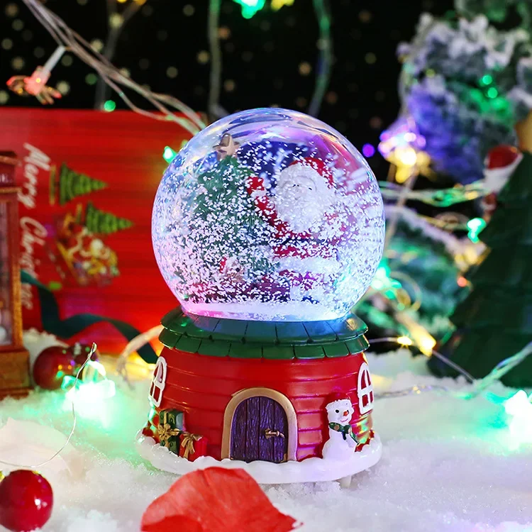 Christmas Snow Globe With 7 Color Lights Rotating Music Box Crystal Magic Ball Drifting Snow Santa Claus Gift Decoration
